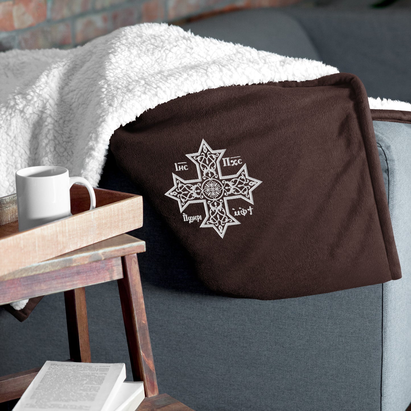 Embroidered Premium Sherpa Blanket - Coptic Cross