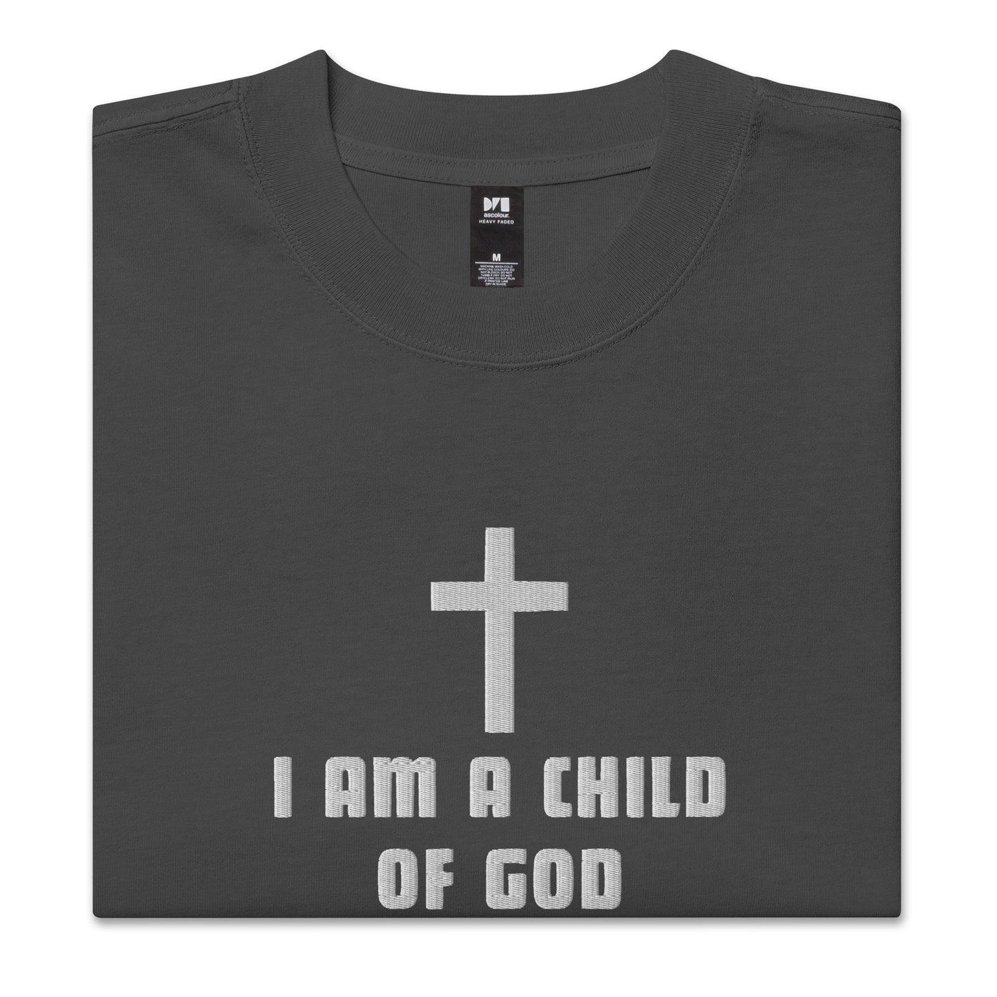 Embroidered Oversized Faded T-shirt - Child of God