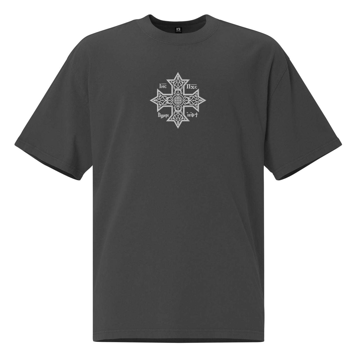 Embroidered Oversized Faded T-shirt - Coptic Cross