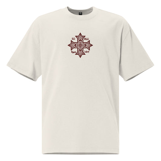 Embroidered Oversized Faded T-shirt - Coptic Cross