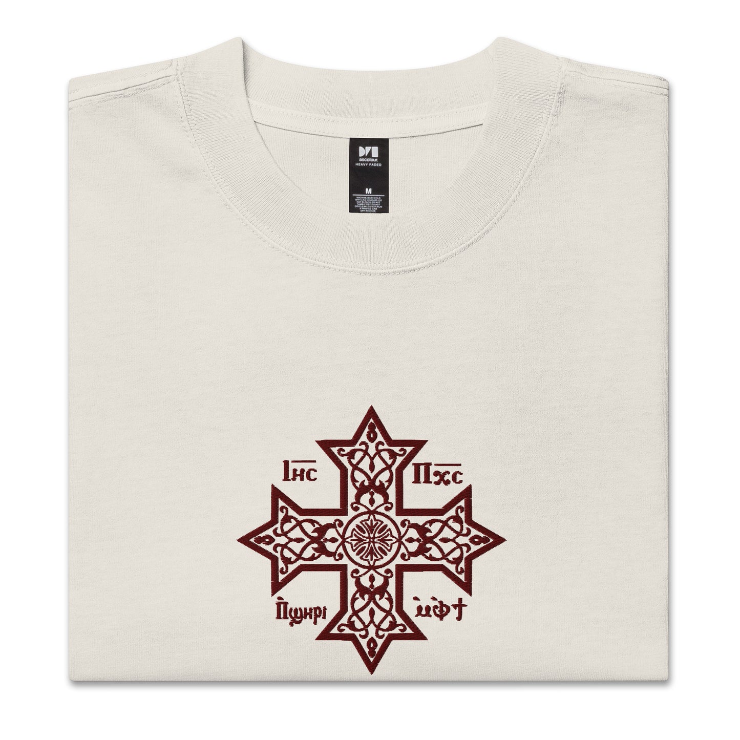 Embroidered Oversized Faded T-shirt - Coptic Cross