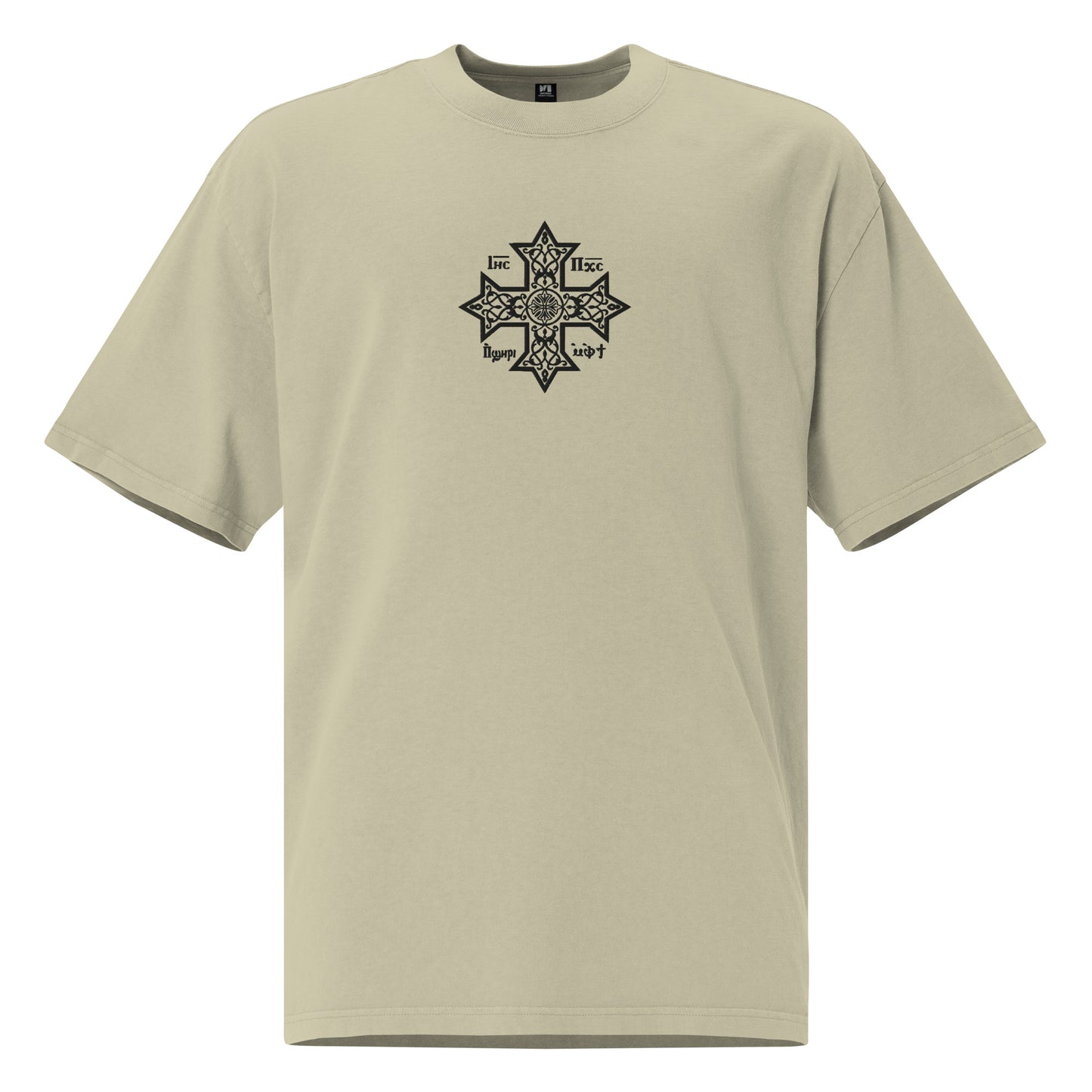 Embroidered Oversized Faded T-shirt - Coptic Cross