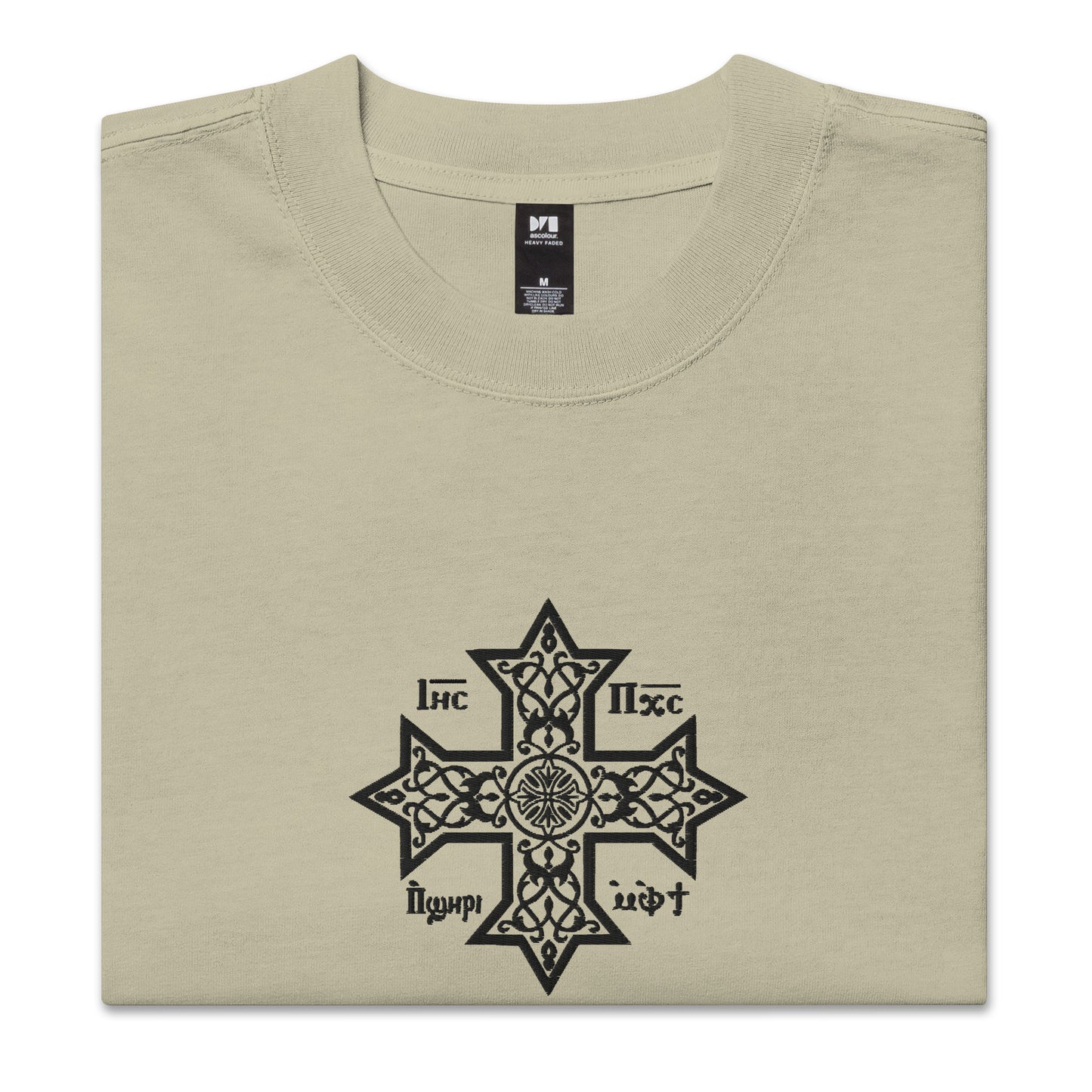 Embroidered Oversized Faded T-shirt - Coptic Cross