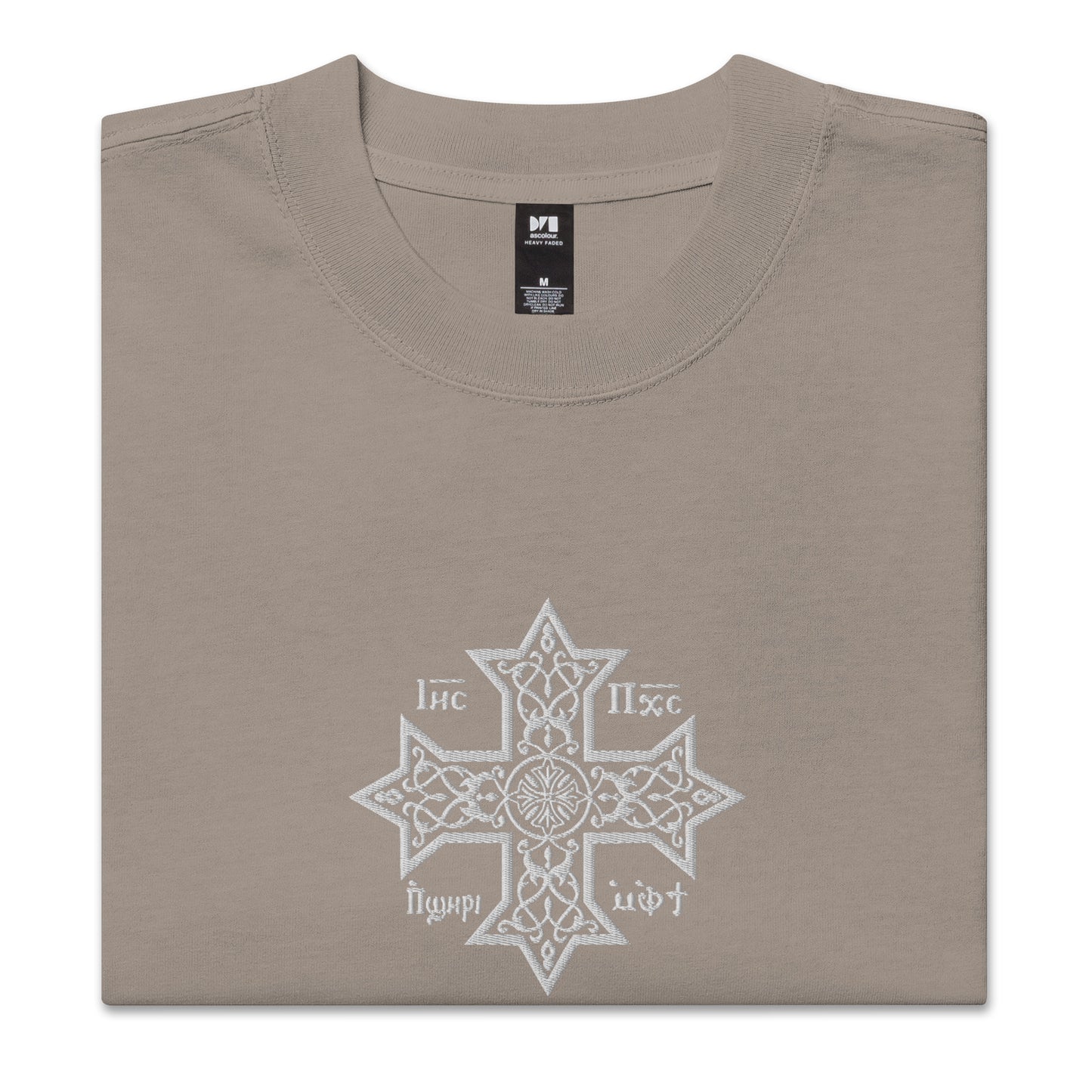 Embroidered Oversized Faded T-shirt - Coptic Cross