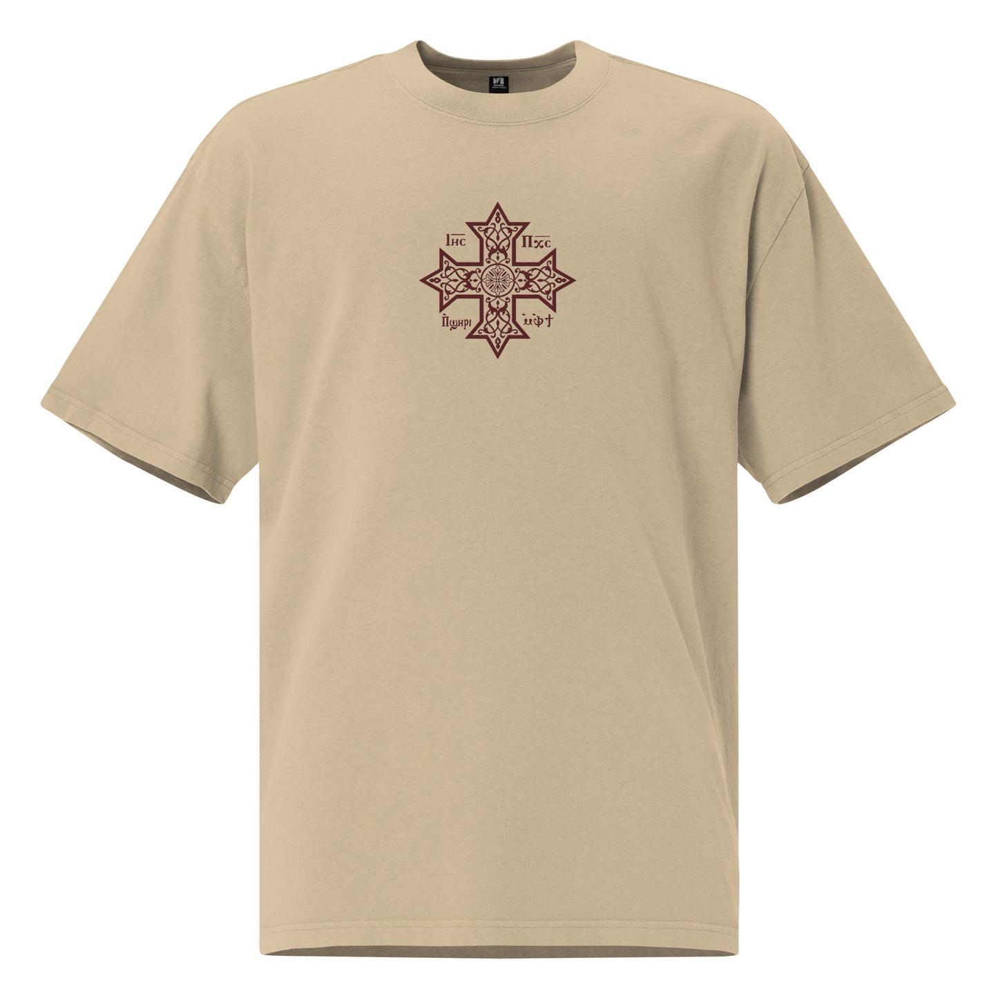 Embroidered Oversized Faded T-shirt - Coptic Cross